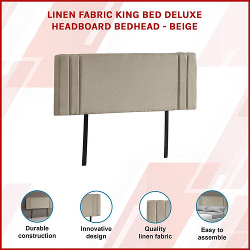 Beige Linen Fabric King Deluxe Headboard Bedhead