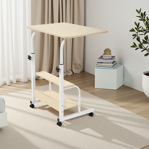 Height Adjustable Rolling Overbed Table – 60cm Mobile Computer & Study Desk on Wheels