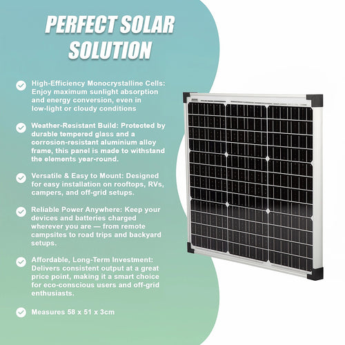 50W 12V Monocrystalline Solar Kit – Compact PV Charger Panel for Off-Grid & RV