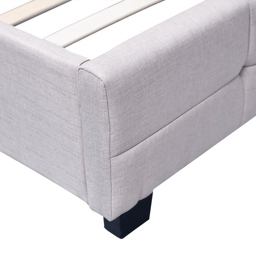 King Beige Linen Fabric Deluxe Bed Frame