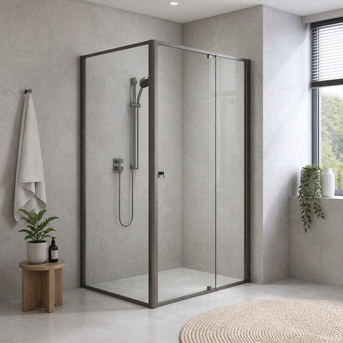 Semi-Frameless Shower Screen – Gunmetal, Front: (98~106)x195cm, Side: (98~101)x195cm