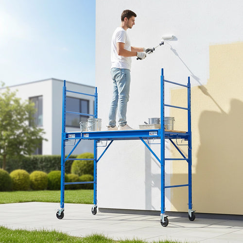 Mobile Scaffold Ladder - Blue, Wheeled, 450kg Capacity