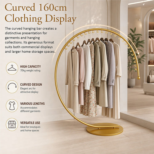 Commercial Clothes Rail – 160cm Curved Gold Metal Rack