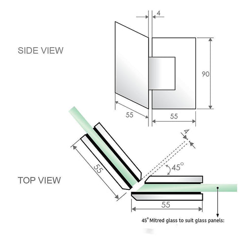 135° Glass-to-Glass Brass Square Shower Hinge in Gold