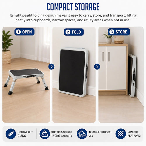 Height Adjustable Folding Step Stool with Non-Slip Platform for Home & Everyday Use
