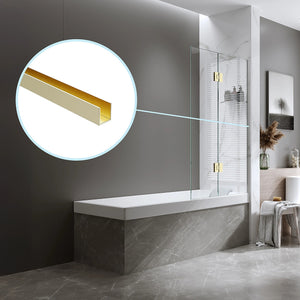 120cm Frameless Glass Bath Screen with Channel and Brass Hinges - Gold
