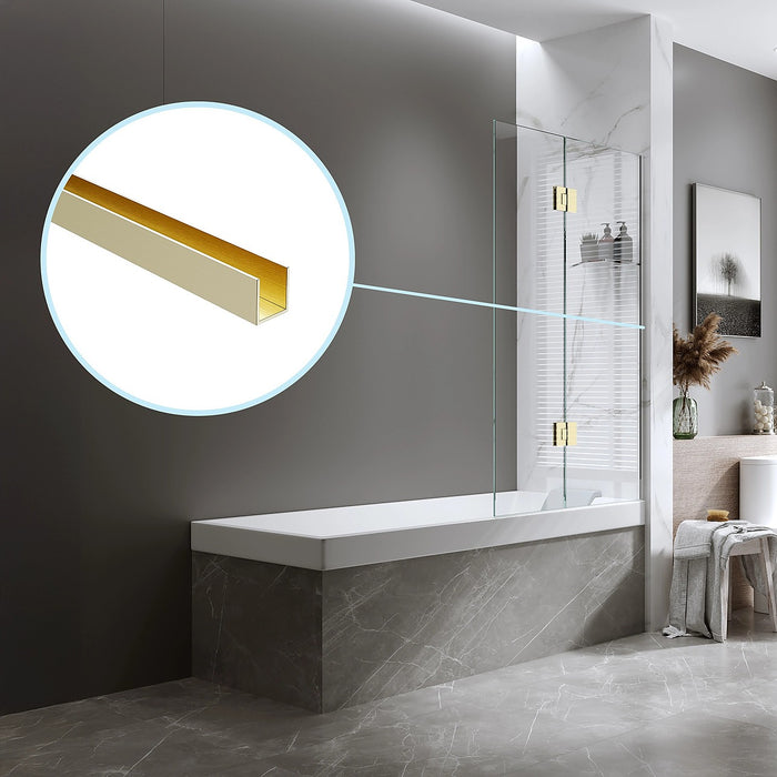 120cm Frameless Glass Bath Screen with Channel and Brass Hinges - Gold