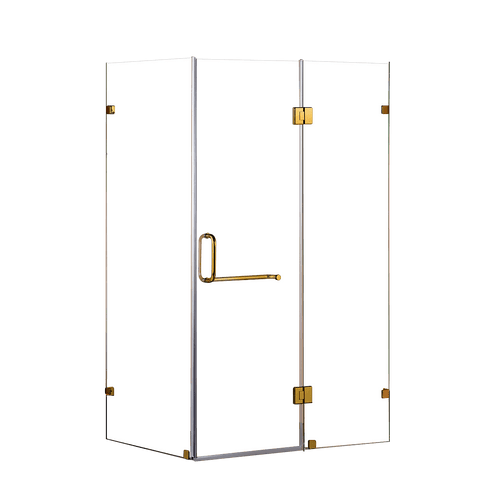 Frameless 10mm Glass Shower Screen 120 x 70cm GOLD Hinges/Brackets and ROUND Handle