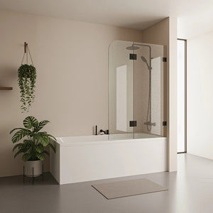 120cm Frameless Glass Bath Screen with Stainless Steel Brackets - Black