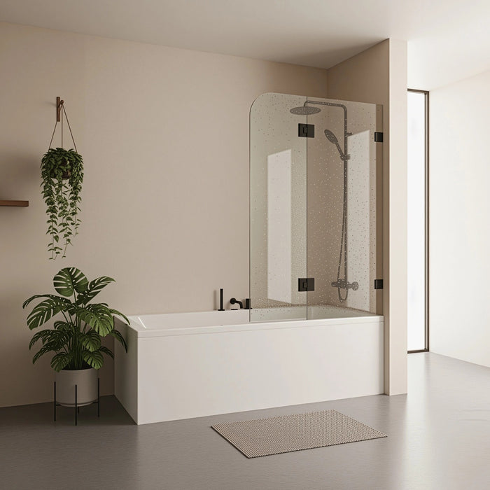 120cm Frameless Glass Bath Screen with Stainless Steel Brackets - Black