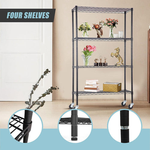 Modular Wire Storage Shelf 1200 x 450 x 1800mm Steel Shelving - Baking Black Technology with Wheels