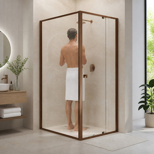 Semi-Frameless Shower Screen – Dust Brown, Front: (74~82)x195cm, Side: (89~92)x195cm