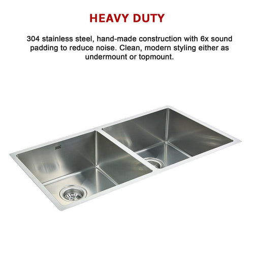 1.2mm Handmade Double Stainless Steel Sink with Waste - 865x440mm