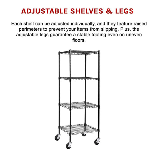 Modular Wire Storage Shelf 350 x 350 x 1800mm Steel Shelving - Baking Black Technology with Wheels