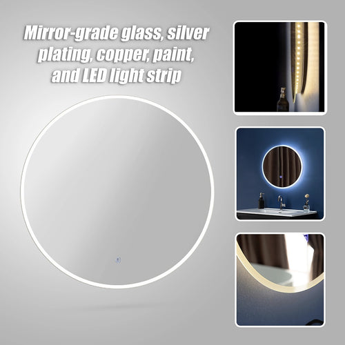 50cm Round LED Bathroom Vanity Mirror – Wall-Mounted with Touch Sensor & Colour Temp Control