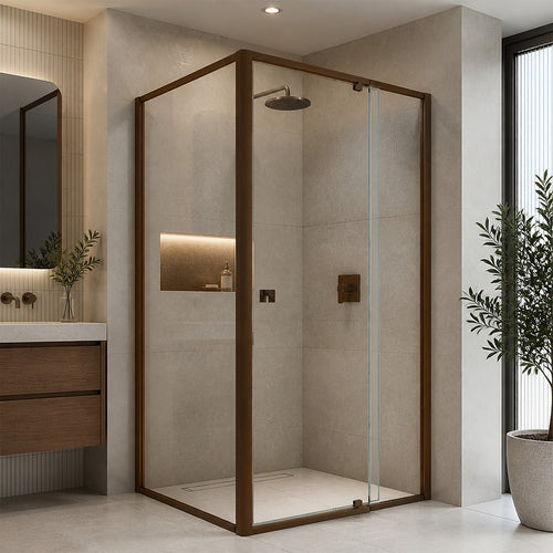 Semi-Frameless Shower Screen – Dust Brown, Front: (114~122)x195cm, Side: (89~92)x195cm