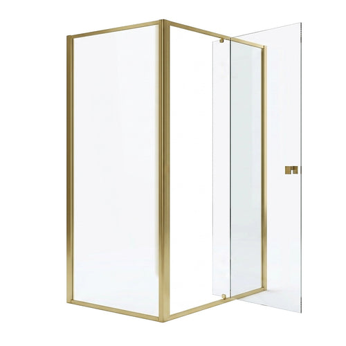 Adjustable Semi Frameless Shower Screen Front: (114~122)x195cm with Gold Hardware and Side: (89~92)x195cm