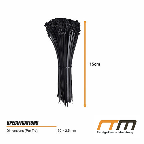 Black Nylon Cable Ties 500 Pack UV Zip Ties 150x2.5mm