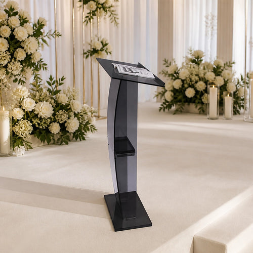 120cm Acrylic Podium Stand – Durable Clear Lectern Display Black