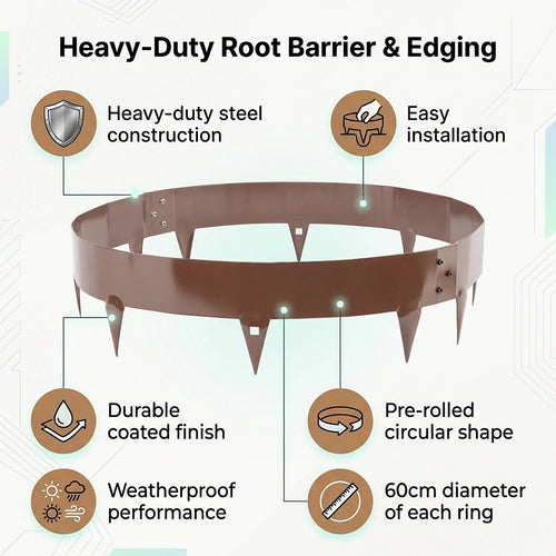 60cm Steel Garden Tree Ring with Spikes – Durable Root Barrier & Edging Guard