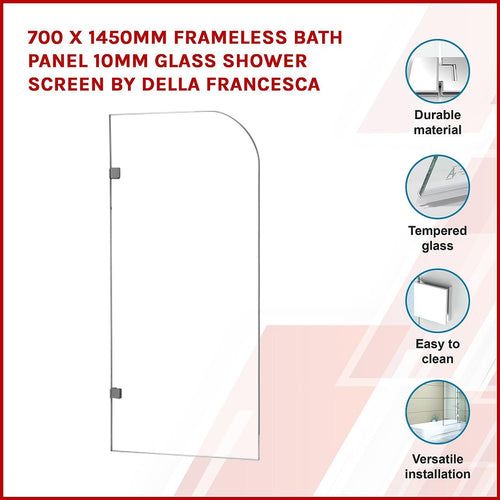 Frameless Glass Bath Screen 70 x 145cm Nickel Finish