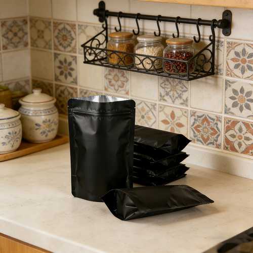 Black Aluminium Mylar Foil Stand Up Pouch 100pcs Resealable Bags