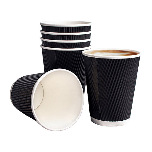 Black Triple Wall Coffee Cups with Matching Lids 500 Piece set 8oz