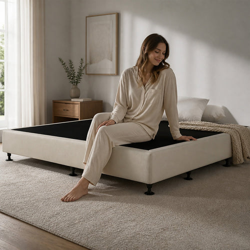 King Slatted Ensemble Bed Base - Sand Linen Breathable Cover