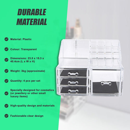 11 Drawers Clear Acrylic Cosmetic Jewellery Luxury Organiser