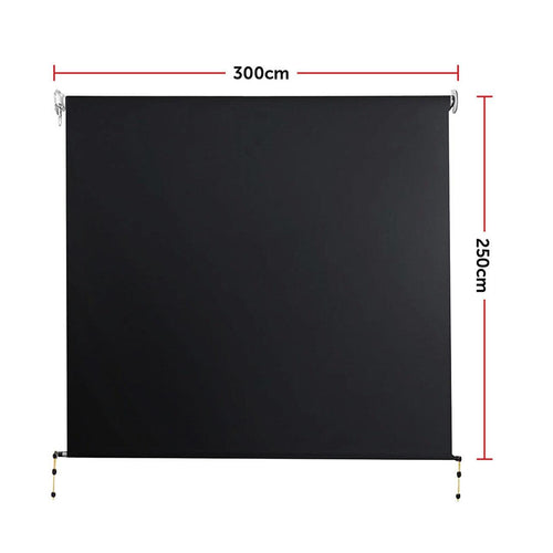 Retractable Straight Drop Awning Screen - Black - 3x2.5m 
