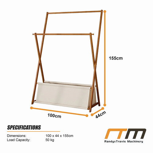 100x155cm Freestanding Clothes Rail Garment Rack in Dark Wood with Storage Shelf – Stylish, Space-Efficient Organiser