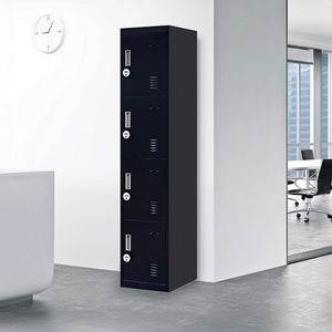Black 4-Door Locker for Office Gym Shed School Home Storage - 4-Digit Combination Lock