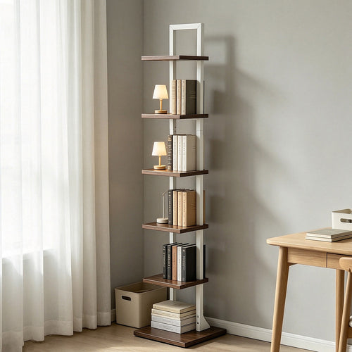 6 Tier Bookshelf Corner Bookcase Storage Rack Black
