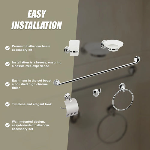Bathroom Accessories Set 6 Piece Pack Chrome Wall Mounted Easy Fittings