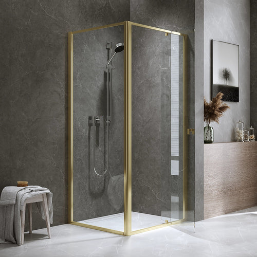 Adjustable Semi Frameless Shower Screen Front: (74~82)x195cm with Gold Hardware and Side: (77~80)x195cm