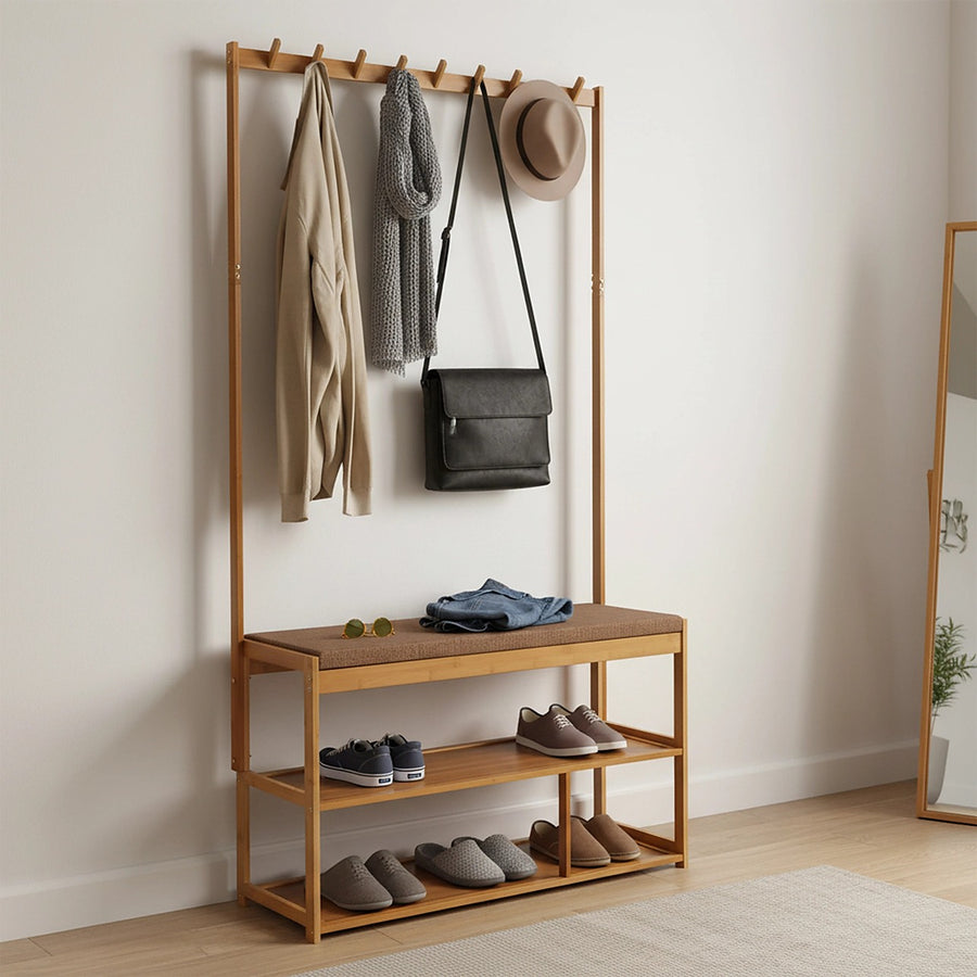 97x168cm Hallway Bench Coat Rack Stand Multifunctional Hall Shelf Entryway