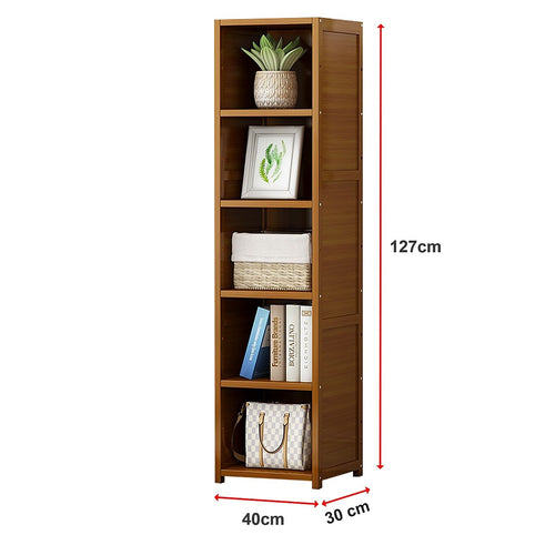 Bamboo 5-Shelf Bookcase – Tall Display Storage Rack Stand for Living Room, Bedroom or Home Organisation