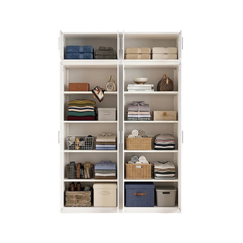 160x240cm 4-Door White Steel Shelf Wardrobe with White Handle Storage Cabinet
