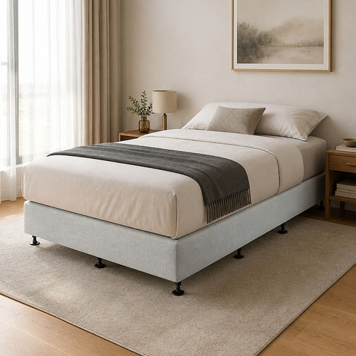 King Single Slatted Ensemble Bed Base - Grey Linen Breathable Cover