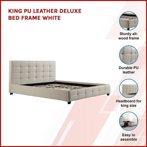 King White PU Leather Deluxe Bed Frame