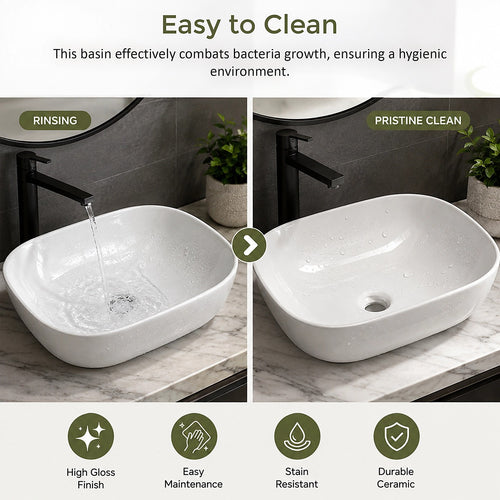 Ceramic Bathroom Basin – Vanity Sink Above Counter Top Mount Bowl for Modern Bathrooms