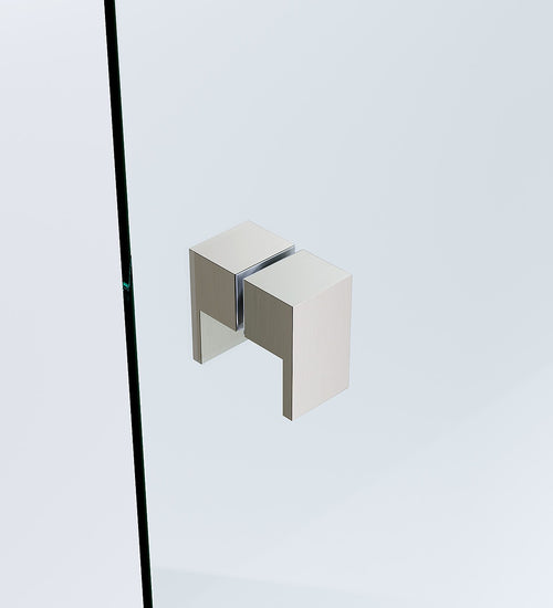 110x70cm Corner Frameless Shower Screen with Nickel Wall & Floor F-Brackets and SS Hinges, Square Double Pull Handle