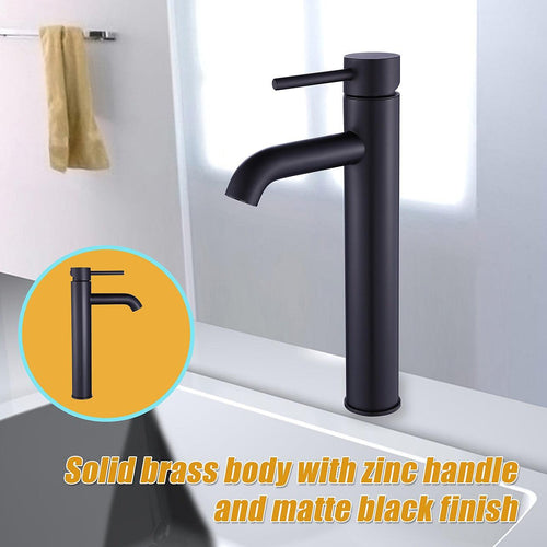 Tall Basin Mixer Tap Faucet - Kitchen Laundry Bathroom Sink in Black