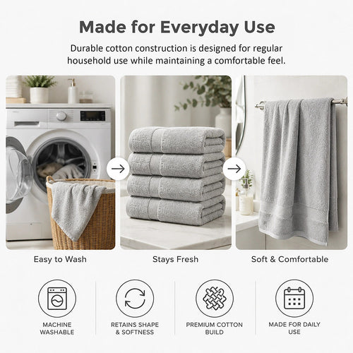 500 GSM Cotton Bath Towels 4 Pack Grey