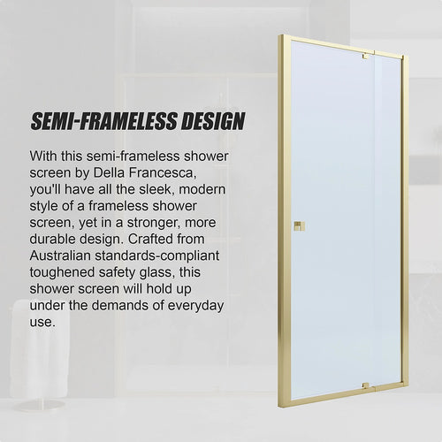 Adjustable Semi Frameless Shower Screen Front: (114~122)x195cm with Gold Hardware and No Side Return