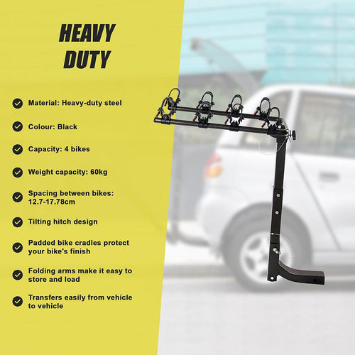 Premium 4-Bike Carrier Rack Hitch Mount Swing Down Bicycle Rack W/ 2" Receiver