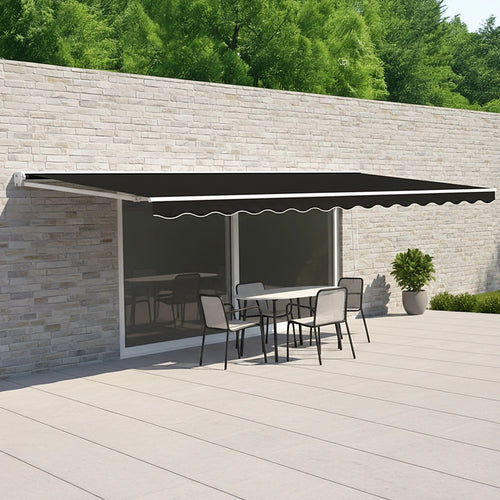 Automatic Retractable Awning 4x2.5m - Black Outdoor Wall Sunshade