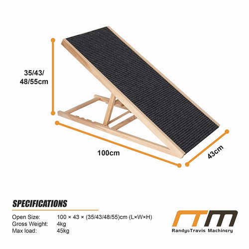Foldable Dog Pet Ramp Adjustable Height Dogs Stairs for Bed Sofa Car 100cm