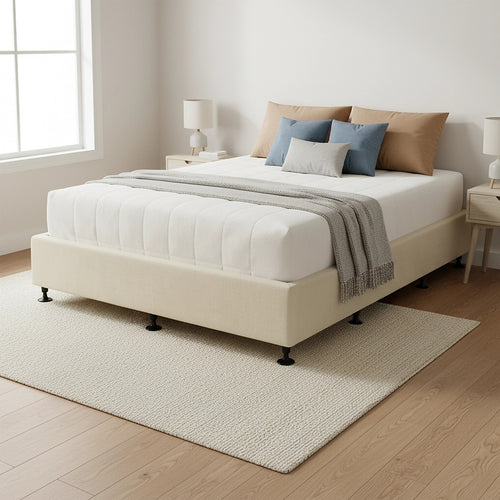 King Single Slatted Ensemble Bed Base - Sand Linen Breathable Cover