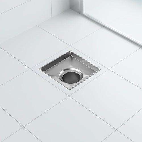 10 x 10cm Square Shower Drain with Tile Insert Grate – Chrome Stainless Steel